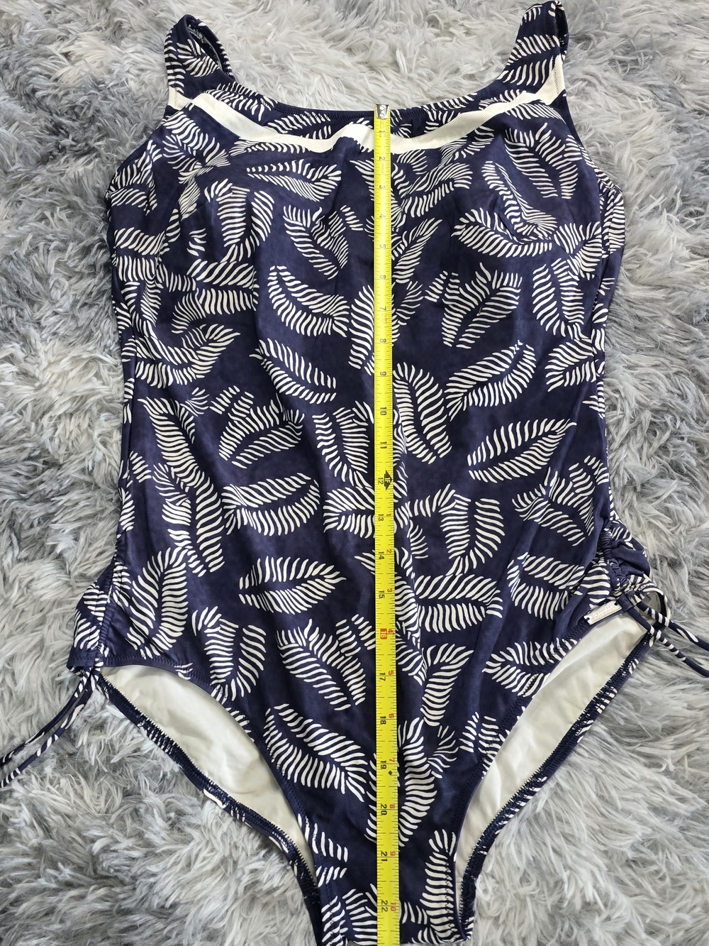 Navy Leaf-Print One-Piece Swimsuit With Tie Details - Picture 6 of 11